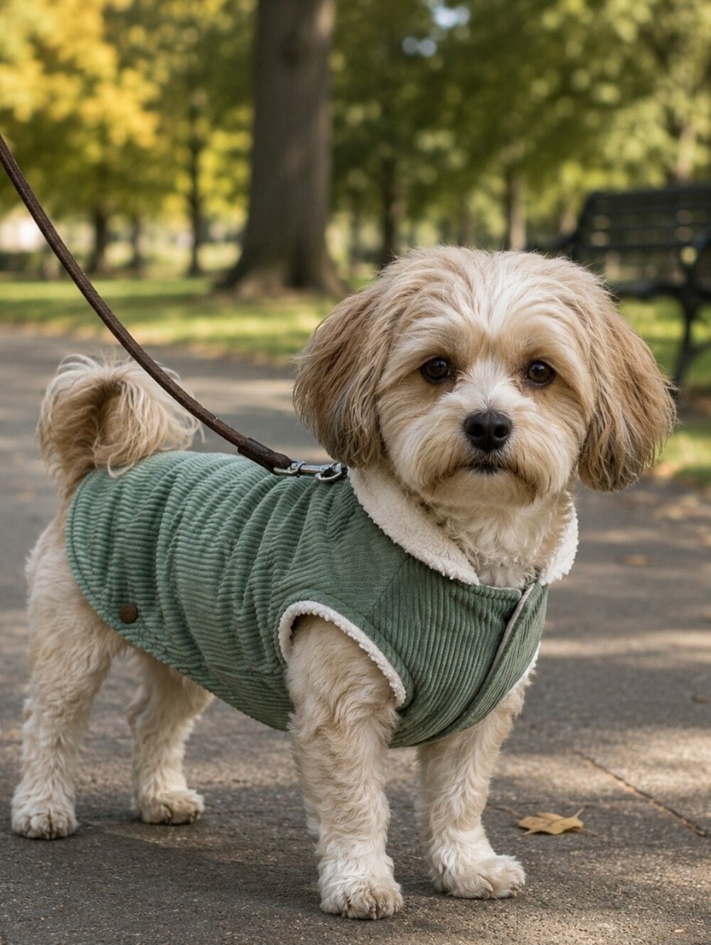 Celery Sage Green Corduroy Dog Cream Teddy Lining Warm Winter Jacket Vest Small